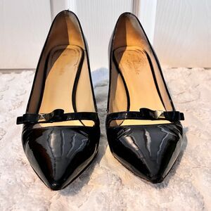 Kate Spade New York Patent Leather Bow Heels Shoes Size 7.5 Black Made in Italy